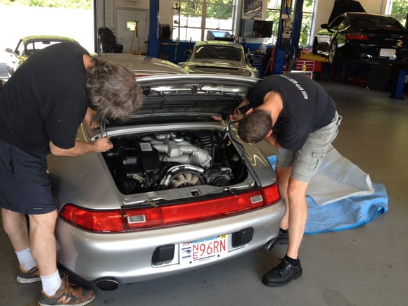 OEM decklid being restored - note harness on the right