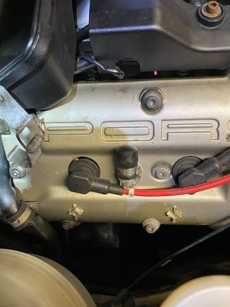 Capped breather ports on driver valve cover.