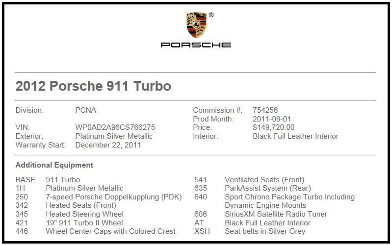 2012 Porsche 911 - 997 Turbo Coupe in Platinum Silver Metallic - Used - VIN WP0AD2A96CS766275 - 47,055 Miles - 6 cyl - AWD - Automatic - Coupe - Silver - Fresno, CA 93650, United States