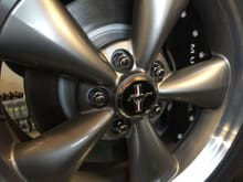 Stock 17" Bullit wheels with tri-color cap , and MGP caliper covers