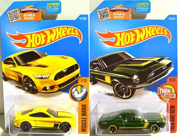 Upcoming B case Hotwheels Mustangs! I'm not digging the green and yellow on the Shelby.