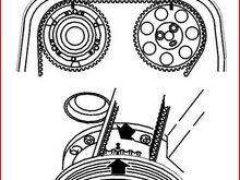 Timing mark diagram
The diagram for the crankshaft pulley is not particularly helpful, as the actual timing marks are between the pulley and the motor, and also hidden behind the accessory belt pulley. See the other pictures for more detail.