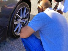 Checking out the wheels.
