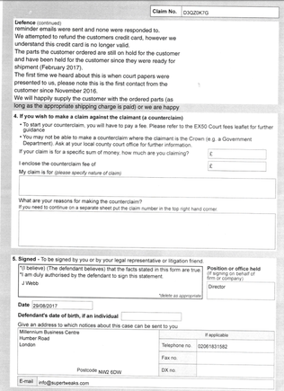UK Tribunal Small Claims Court vs. Super Tweaks