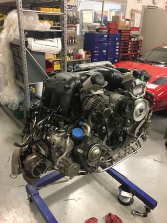 Getting really close to final assembly on the stand! When Steve sent me this picture it really felt like things were finally coming together. He also always seems to have super cool cars parked next to my engine too, which I had fun with.