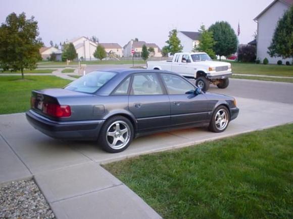 1992 Audi 100S
2.8v6 w/ 5 speed 
Eibach springs
Koni red adjustable struts
Urethane bushings
17" Alloy wheels