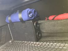 Sub, random tools/cables/jacket bag and some blankets