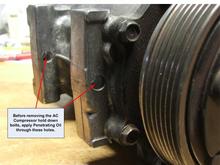 AC Compressor Hold Down Bolts Penetrating Oil Access Holes