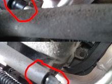 Rubber to plastic to metal fuel line connection in engine compartment.