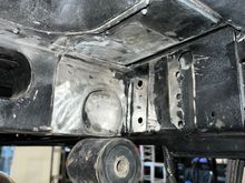 After grinding down the ugly tack welds and cleaning up the floor patch from the bottom