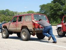 A broken starter is not gonna stop me from a quality day of wheelin.  I wheeled the whole day with no starter and a blown clutch fan.  By the end of the day I also had 2 snapped center pins and lost my degree blocks and one leaf while simultaniously pushing my axle forward about a foot.  Ya it was a good day.