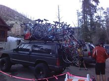 if you count carefully there is 12 bikes, 2 gas cans, and a full sized spare tire on my roof rack.