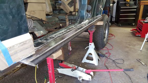 cut out the old rockers and made way for the new 2 x 6 3/16 steel rockers. this gave tons of ground clearance. plus it keeps my doors from getting crushed in.