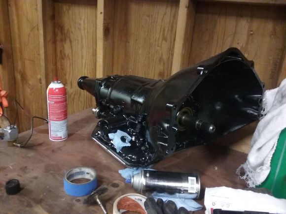 This guy is ready to go.  New seals, filter, AN fitting adapters and not pictured speedo cable,  braded stainless dipstick and +2 quart pan