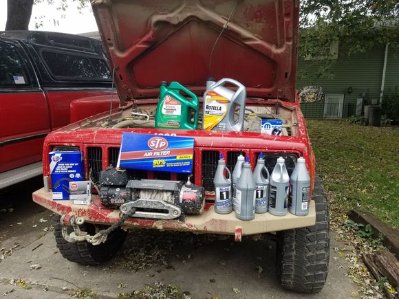 New air and oil filter, trans flush, oil change again, plugs, and wires.