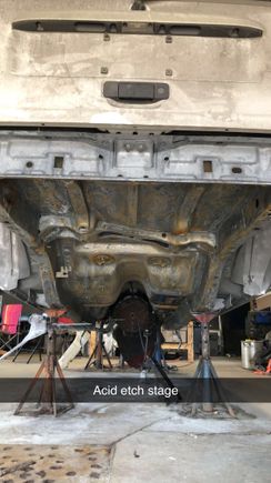 Metal prep stage before applying POR-15. This is essential to getting it to adhere to the clean metal. 