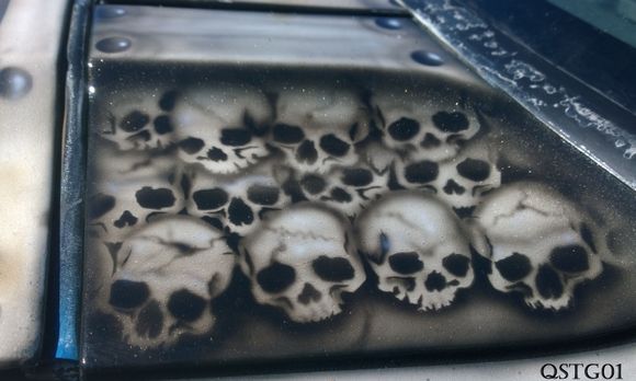 Skull pile near windshield