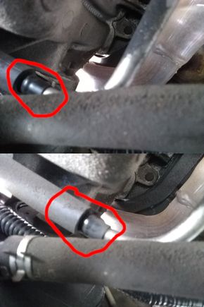 Rubber to plastic to metal fuel line connection in engine compartment.