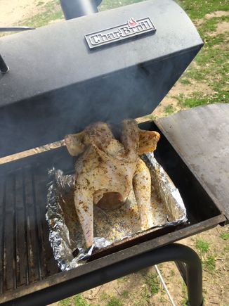 Great day to grill out some beer butt chicken
