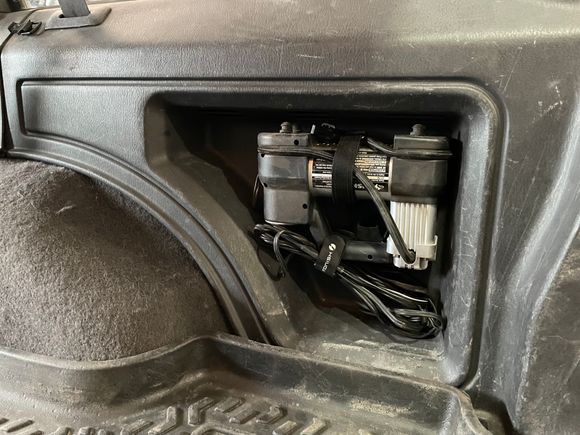 I was organizing back here, and thought it’d be nice to have a strap to keep my air pump here. 