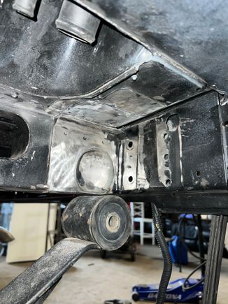 After grinding down the ugly tack welds and cleaning up the floor patch from the bottom