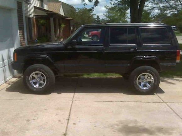 When I first got it, Had some worn out 31/10.5 that someone thought they could use 2 inch coil spring lifters in the front and Aluminum 2 spacers in the back without tightening the U-Bolts back down enough, and went Off-Roading and I think they tried jumping or something the fender flairs were torn off and the front axle was tweaked with a gash in the oil pan