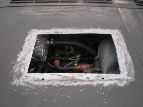 9.)  took off the old vents &amp; used a steel brush on my drill to clean up the bond-o &amp; other stuff the po used to full the gaps