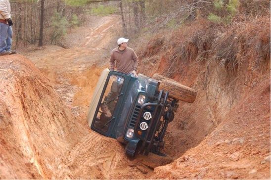 Obviously, the YJ didn't make it through here.  Attached a strap to the top of the roll cage and two of us pulled her back over.  Not a scratch, just a little muddy.