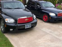 See the blue HHR on the right, red powder coat, Toyota caps 
