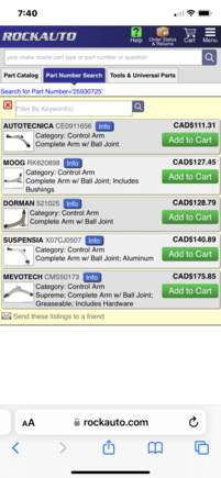 The 25930725 arms are currently unavailable at RockAuto, disregard these part numbers, they do not fit your HHR