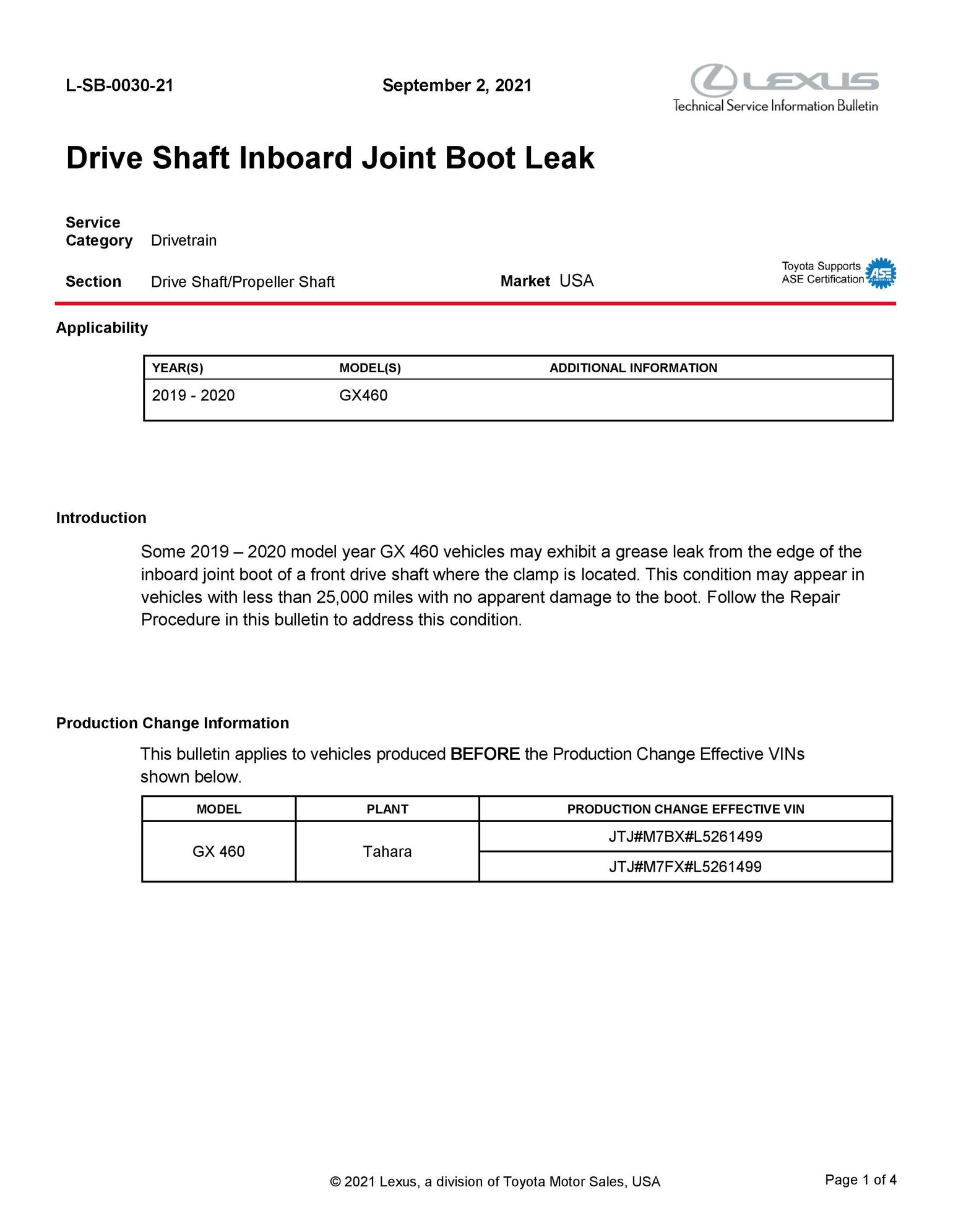 Drive Shaft Inboard Joint Boot Leak (TSB) ClubLexus Lexus Forum