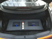 90% of rear trunk stereo finished.  Still need to build pass sub back box and put side wall panels in a couple of places that cut.