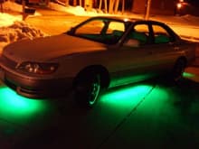 Outside with neon on.