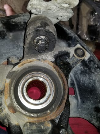 Now...only do this if you could not get your ball joint separated from your hub.  Heat up the axle splines that are in the hub by heating the end where the axle nut is.  remove the heat and beat the F-out of it with the RGDBMFH.