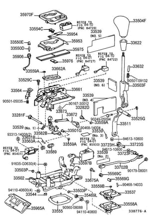 1998-2000 LS400 SHIFTER ASSEMBLY EXPLODED PARTS DIAGRAM