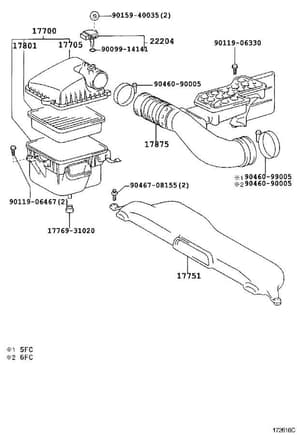 Lexus LS430 parts diagram  for air inlet depicts MAF sensor and o-ring seal...