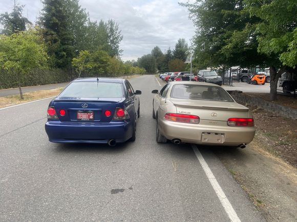 Rear view of both cars