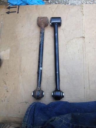 #1: Old control arm on left, new on right.