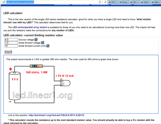 Depending on which LED you purchase from digikey.com  or radioshack you can enter the LED's forward current rating (in milliamps [ma]), and the gauge cluster's supply voltage (9.9volts or 10.9volts...see pic above) into this resistor value calculator located here  -  http://led.linear1.org/1led.wiz.