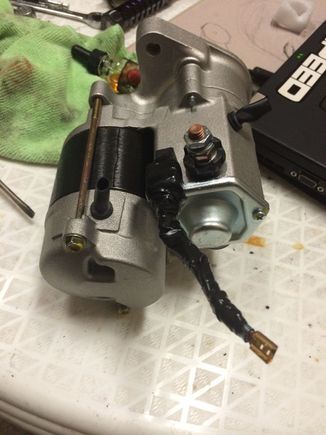 Well after a month of the car sitting on jack stands, and 2 bad starters, I finally got this reman from Pep Boys in last night. Finally got her started up! Now just need to put the Battle Version rack bushings back in and drop her on the ground and go!