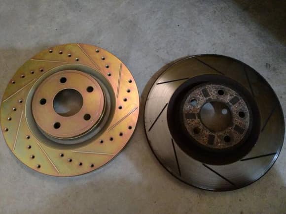old rotors were R1concept Premier series. They were great rotor.  Probably 70k miles on them.