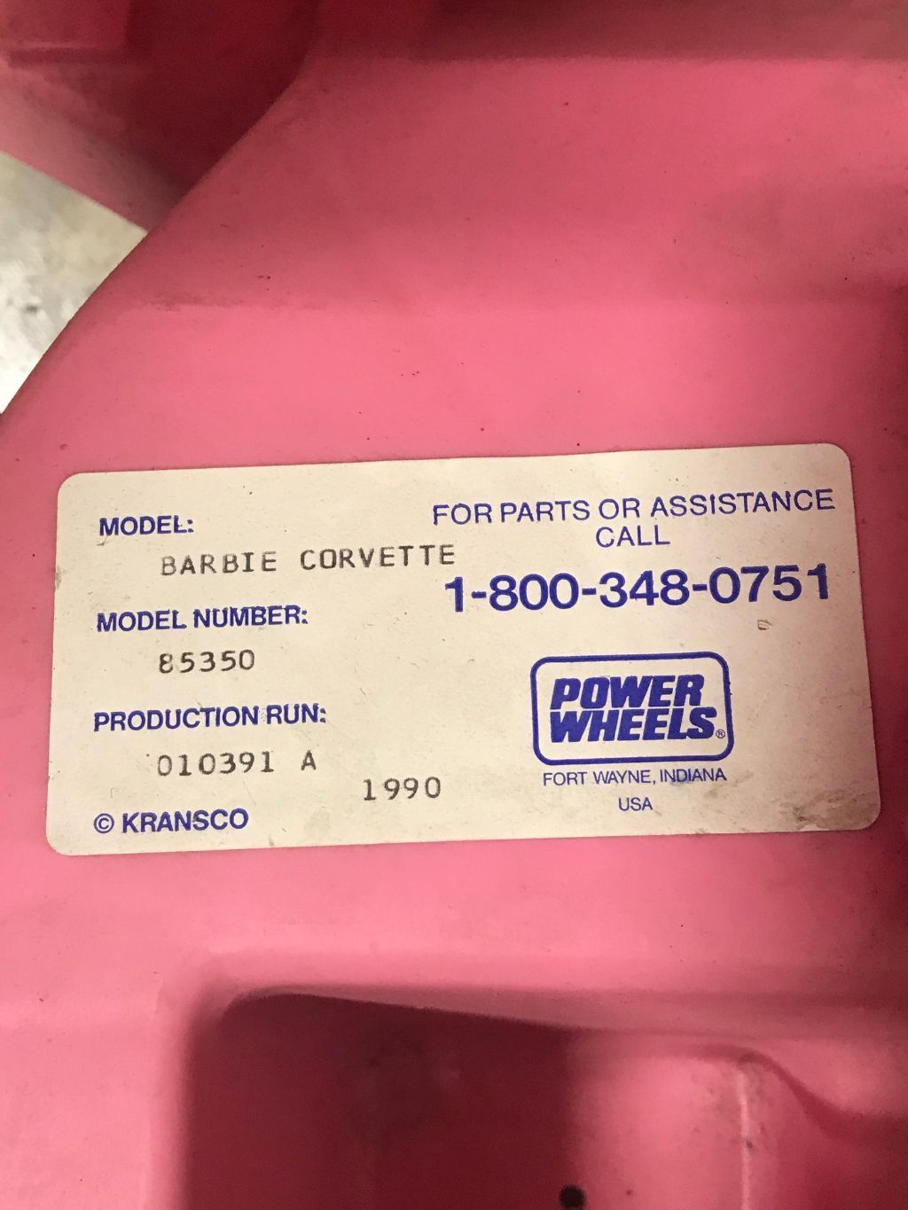 Power wheels barbie corvette 1990 hot sale