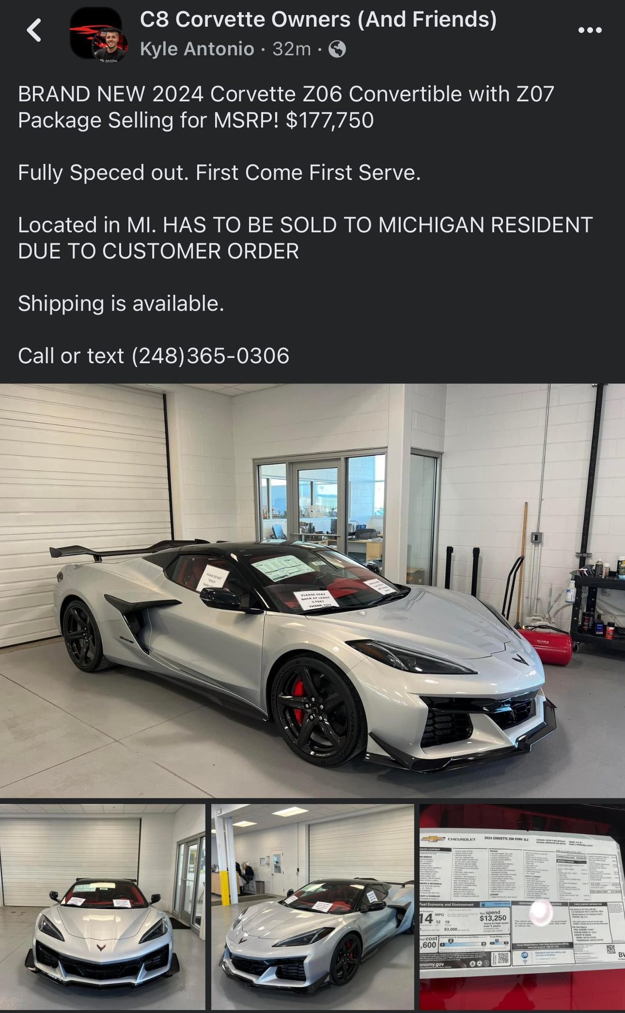 SOLD Brand New 2024 Z06 / Z07 Fully Loaded HTC for MSRP MI