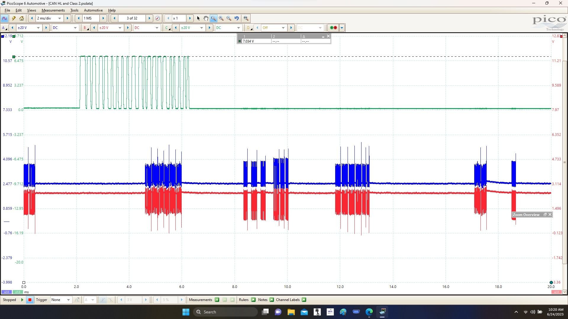 Can high and low and serial data in green 0-7 volts
