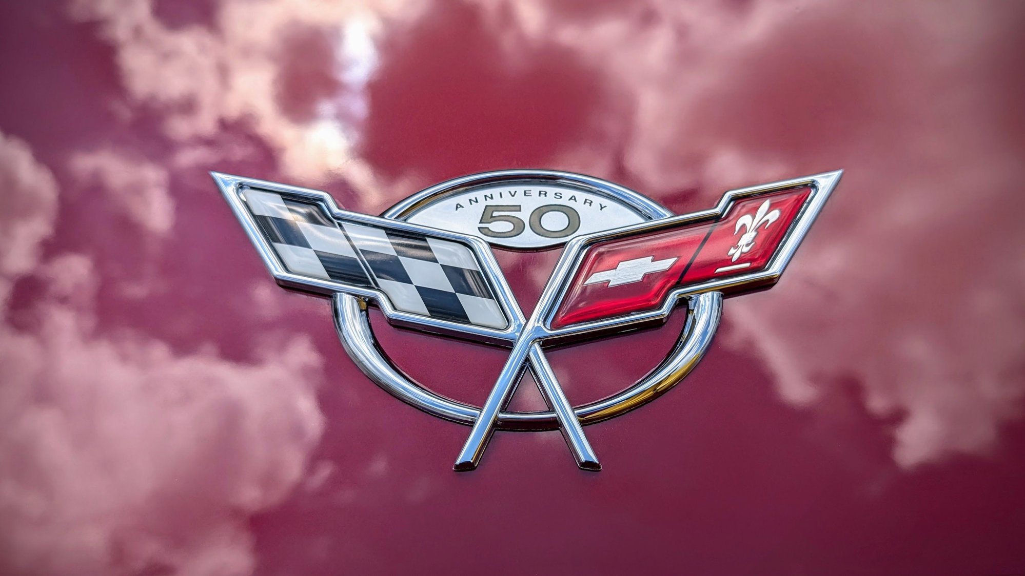 Chrome Cross Flags Emblem Set 2-Piece Chrome 50th Anniversary Cross Flags Emblems For 1997-2004 C5 Corvette (Front &amp; Rear) C5 Corvette 50th Anniversary Emblems