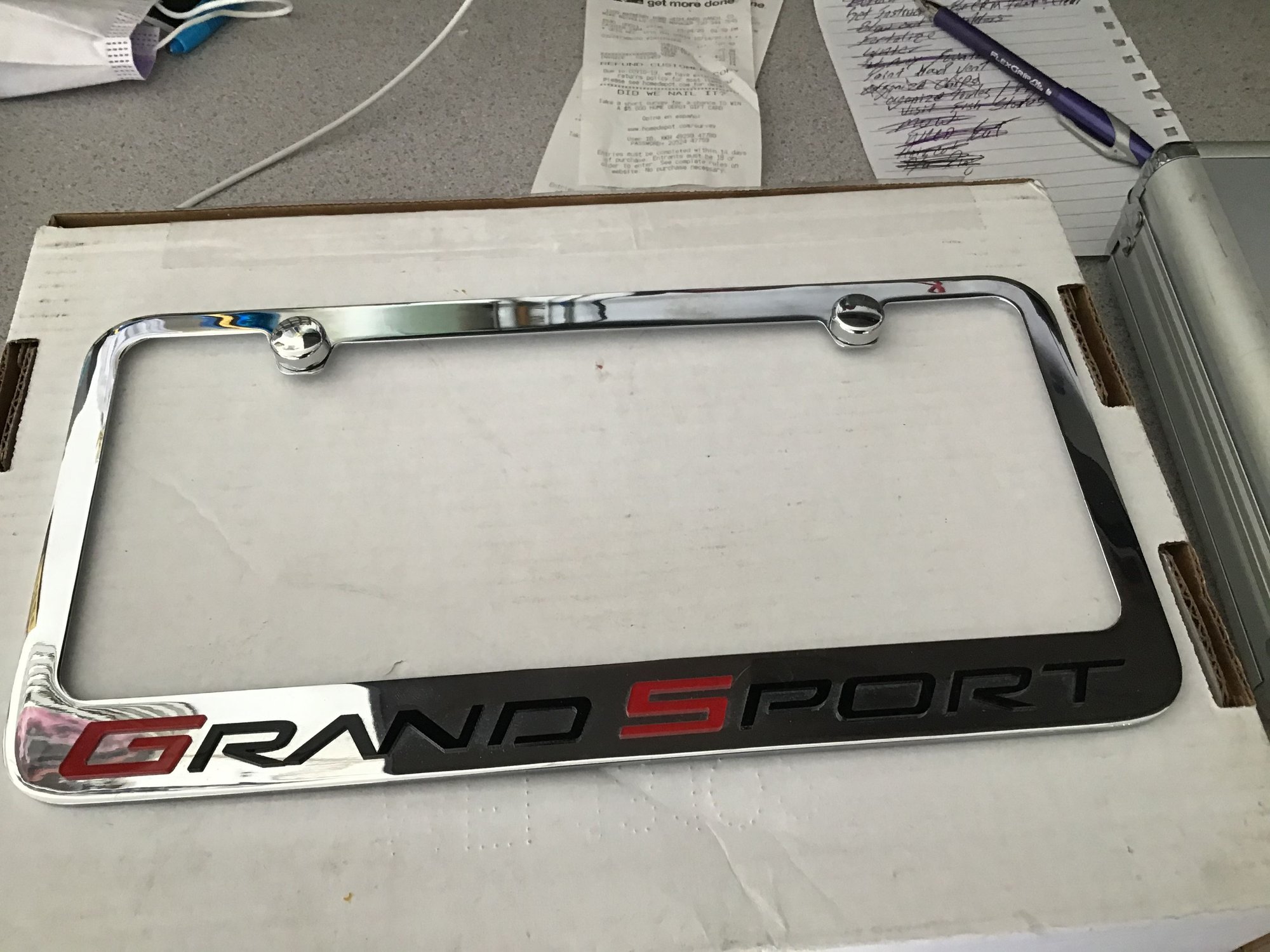 FS (For Sale) Rear chrome over steel Grand Sport license plate frame