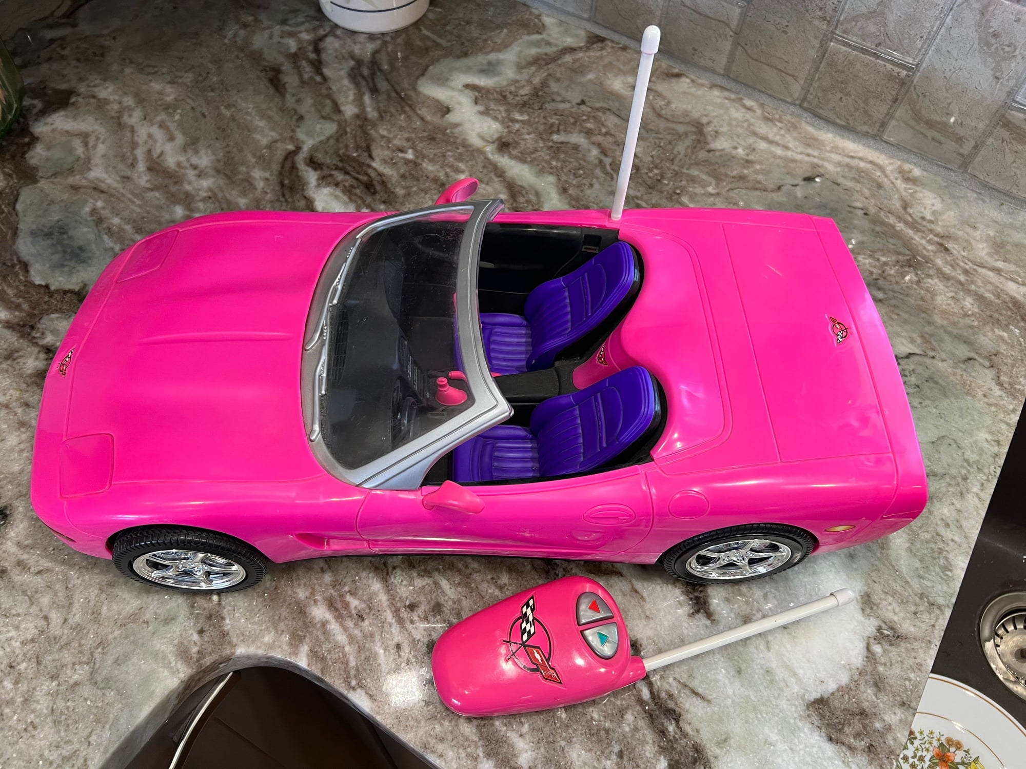 2001 Barbie Remote Control Corvette Convertible Pink Car Mattel W/ Remote  Tested