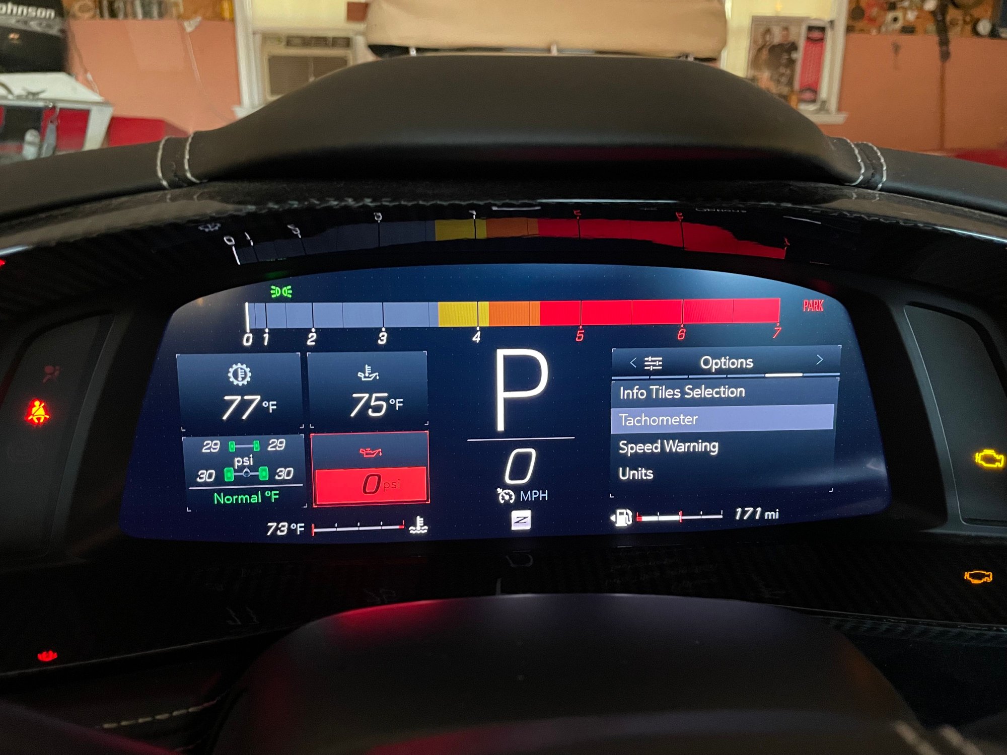 Options Menu.  Select Tachometer