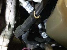 You can see the black Cover of the added valve above the silver metal crimp on the rubber hose.