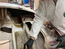 wedged in the floor rib and put down 3 layers of fiberglass